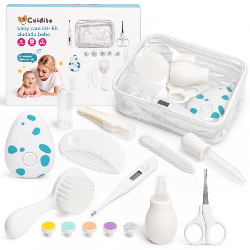 CUIDITO - Kit Cuidado Bebé 10 en 1,Set Higiene para Recién Nacido con Cortauñas Eléctrico, Cepillo,Peine,Tijeras,Pinzas,Pera Nasal,Termómetro,Cepillo de Dedo de Silicona y Pipeta – Estuche Completo