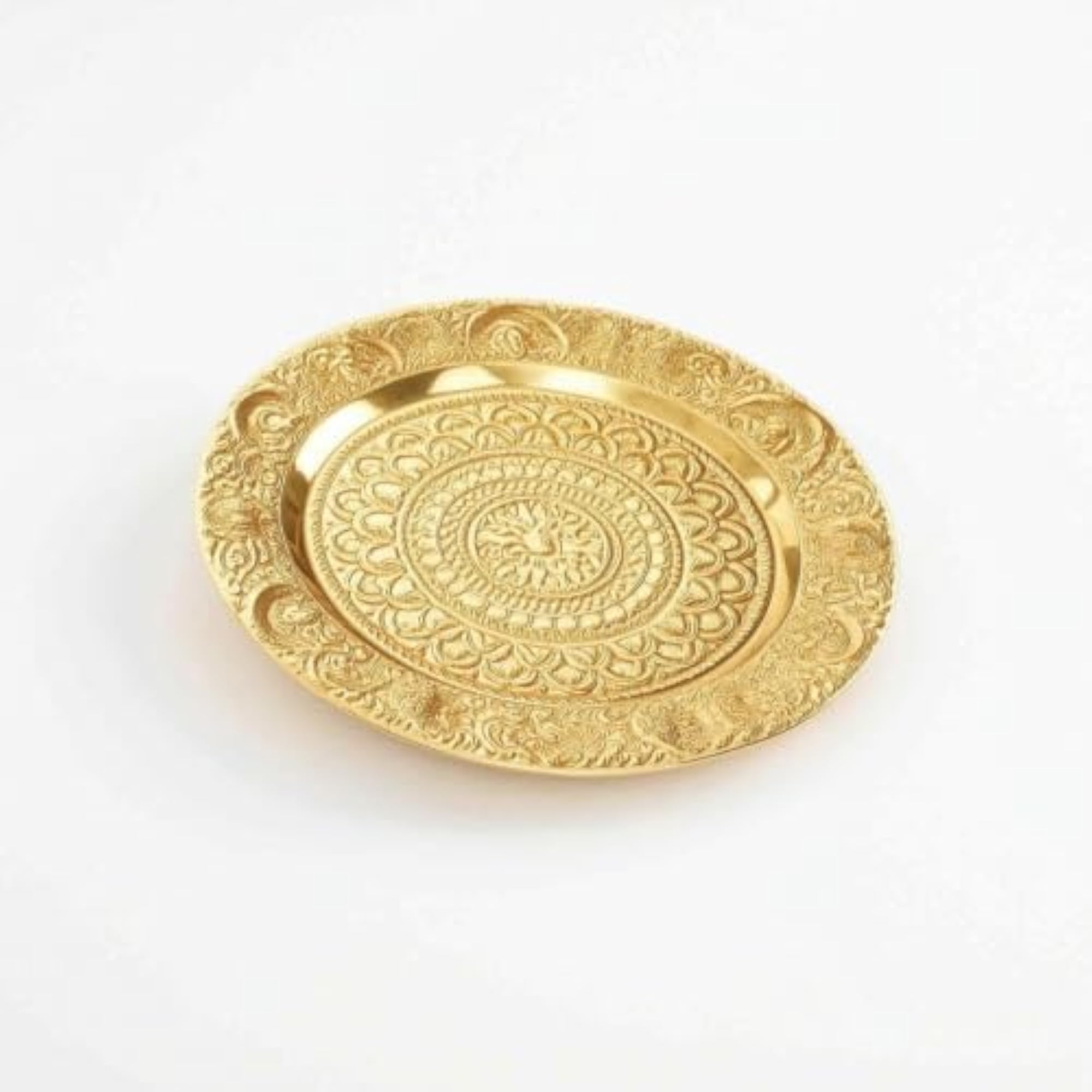 Embossed Round Decorative Tray Ornamental for Tabletop