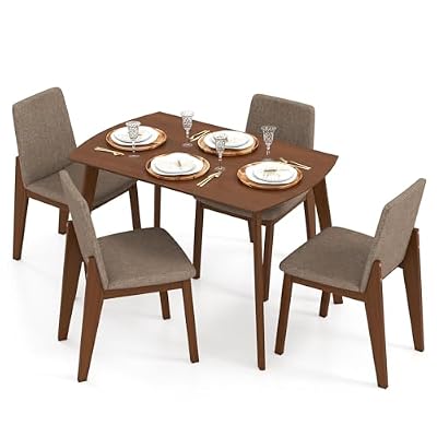Giantex Dining Table Set for 4, Rectangular Kitchen Table and Chairs Set w/Rubber Wood Frame, Padded Seats & Backrests, Space-saving Dinette Set for Small Space, Apartment, Dining Room, Breakfast Nook