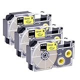 【Mylabel】カシオ用 ネームランド テープ 18㎜幅 XR-18YW 黄地黒字 3本セット