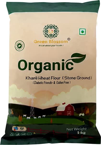 Green Blossom Organic Khapli / Emmar Wheat Flour - 5 Kg (1 Kg x 5 Pack) | Stone Ground I Perfectly Aged I Long Grain I Rich Aroma I Diabetic Friendly" 1