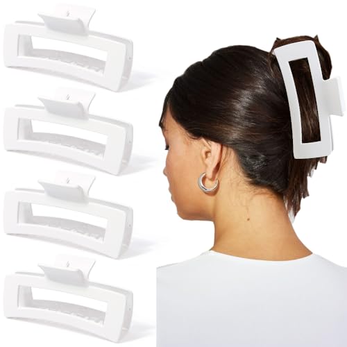 Ahoney 5 Inch Extra Large Claw Clips Big Hair Clips for Thick Long Hair, XL Giant Claw Clip Strong Hold Oversized Clip, Matte Banana Jumbo Jaw Clips, Hair Accessories for Women (White)