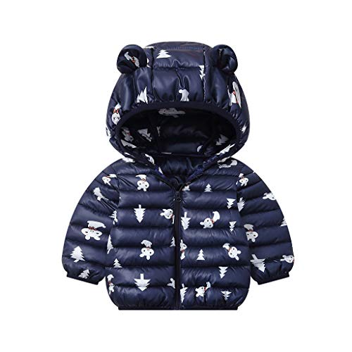 Toddler Baby Girls Winter Coats Windproof Hooded Winter Warm Outwear Jacket Cartoon Lightweight Puffer Jacket (Navy, 6-12 Months)