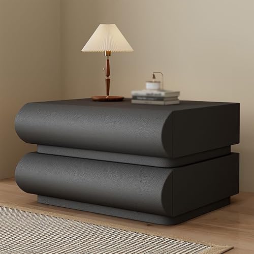 XINGYAOXS Mesita Noche Madera Maciza para Dormitorio Mesita Noche con Cajones Gran Capacidad Diseño Forrado En Cuero Microfibra Amplia Encimera Almacenamiento(Black,Length30cm/11.8in)