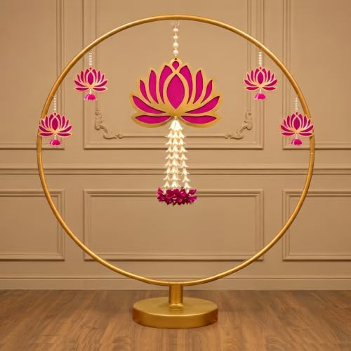Image of SpecialYou Backdrop Stand for Decor for Ganpati Decoration Setup for Home with Lotus Hanging Decorations Items, Decoration Stand for Backdrop for Pooja, Mandir Decorations Items for Home- 7Pcs