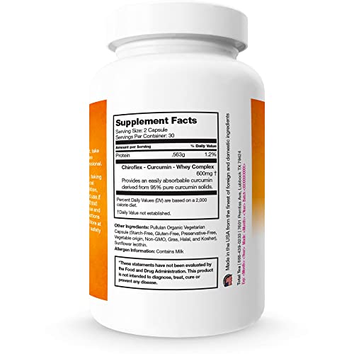 Chiroflex Turmeric Curcumin Capsules, 600Mg Joint Support Supplement With 95% Standardized Curcuminoids Protein Enhanced, Fast Absorbing Turmeric Capsules (60 Caps) #TOP1