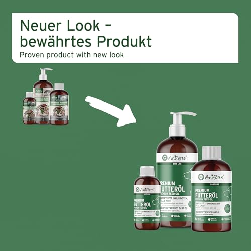 AniForte Barf Futteröl für Hunde 500ml– Natürliches, kaltgepresstes Premium Barf Öl, ideale Mischung reich an Omega 3 & Omega 6, artgerechter & ausgewogener Barf Zusatz