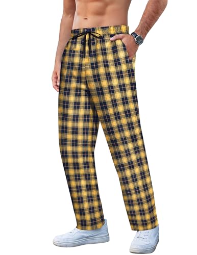 COOFANDY Men's Plaid Casual Pants Soft Cotton Pajama Pants Drawstring Checkered Lounge Sweatpant with Pockets