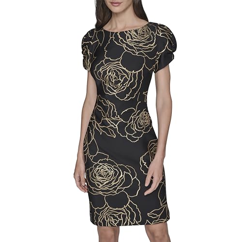 Image of KARL LAGERFELD Short Ruched Sleeve Jewel Neck Sheath Mini Dress