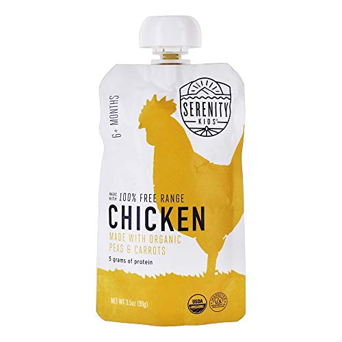 Serenity Kids 6+ Months Baby Food Pouches Puree Made With Ethically Sourced Meats & Organic Veggies | 3.5 Ounce BPA-Free Pouch | Free Range Chicken, Pea, Carrot | 1 Count