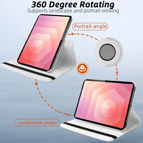 Image of TGK 360 Rotatable Flip Cover for Samsung Galaxy Tab S11 Case 11 inch 2025, Galaxy Tab S10 Lite / S10 FE / S9 FE 10.9 inch / S9 11 Inch 2023 (White)