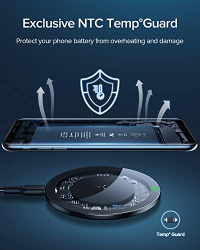 INIU Caricabatterie Wireless, 10W Tappetino di Ricarica Wireless con Certificato Qi a Ricarica Rapida con NTC Temp° Guardia per iPhone 11 Pro XS Max X 8 Plus AirPods Samsung S20 S10 S8 Note 10 Google