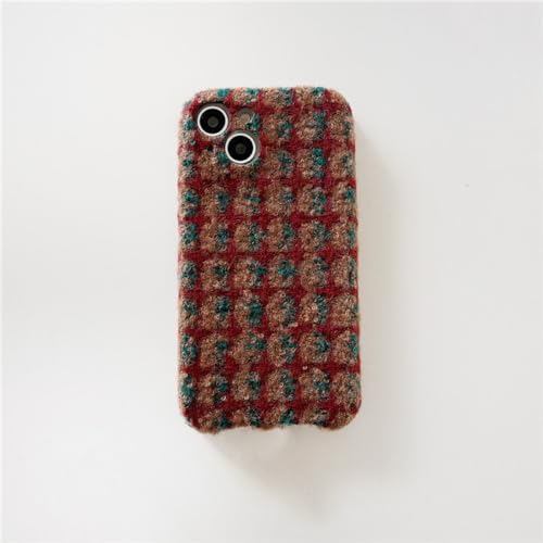 Coque iPhone 15 antichoc en tissu écossais chaud doux pour femmes