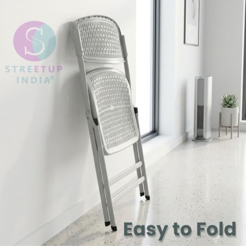 Image of Streetup India Folding Metal Chair with Nylon Seat and Backrest for Home /Kitchen /Study Chair and Restaurant /Outdoor Chair (Grey)