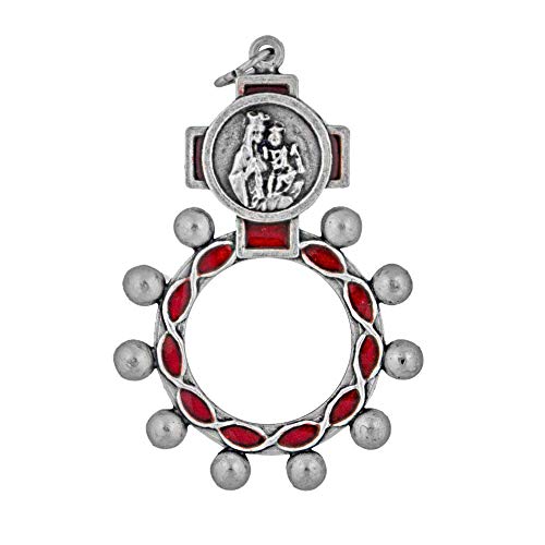 Image of VILLAGE GIFT IMPORTERS Rosary Rings | 4 Styles with Colored Enamel | Holy Figures and Saints Finger Rosary | Carded and Modern | Christian Jewelry (Sacred Heart - Red Enamel)