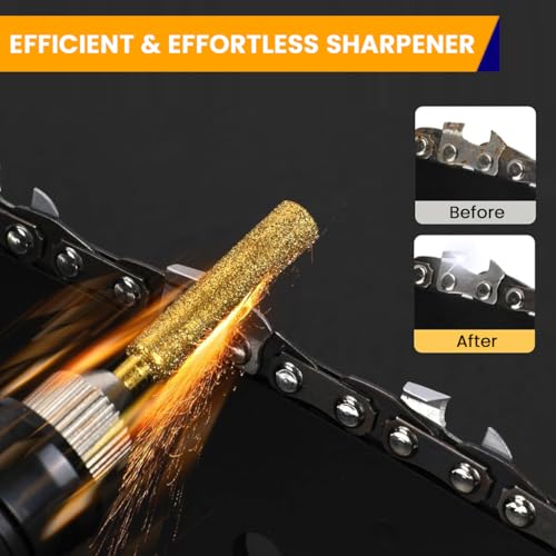 Image of Serplex 12Pcs Chainsaw Sharpener Bits Titanium Plated High Hardness Sharpening Attachments for Chainsaw Chain 4 /4.8 /5.5mm Dia Coarse Emery Sharpening Bits for Electric Power Tools Rotary Tools