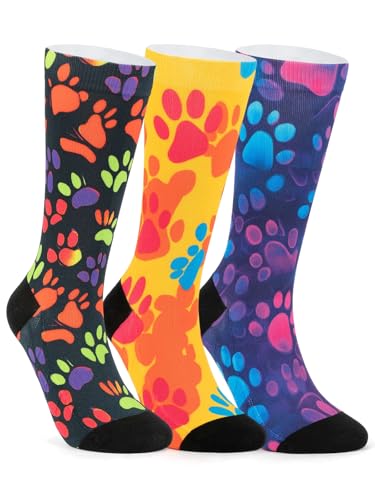 Image of Novelty Crew Socks for Unisex Wild Side with These Eye-Popping Prints 3 Pairs One Size