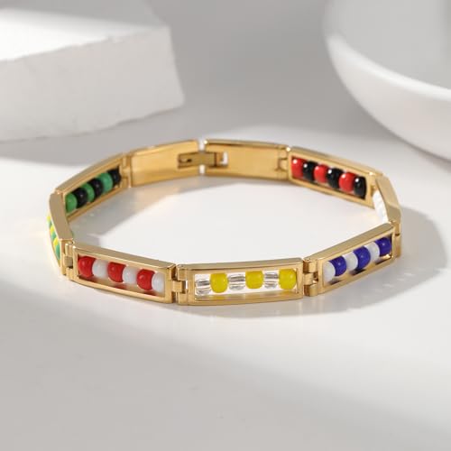 Pulsera Unisex de Acero Inoxidable con Cuenta Colorida miniatura 5