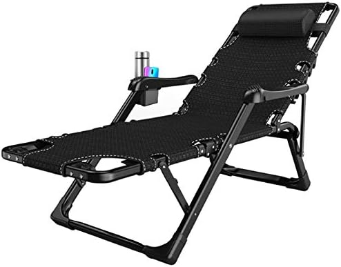 MOOLO Outdoor Beach Lawn Camping Foldable Deck Chair Sunbed Chaise Lounge Portable Lightweight Arm Chair with Armrests and Foot Massage(Size:Without Cotton pad,Color:Black)
