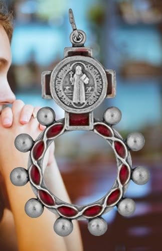 Saint Benedict Rosary Ring with Red Enamel Accents4