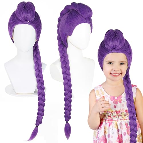 Perruque de Cosplay Longue Tressée Violette - Perruque Lisse Avec Tresses - Pour Costume D'Animé, Halloween, Festival, Fête, Déguisement - Accessoire de Cheveux Longs et Lisses pour Femme