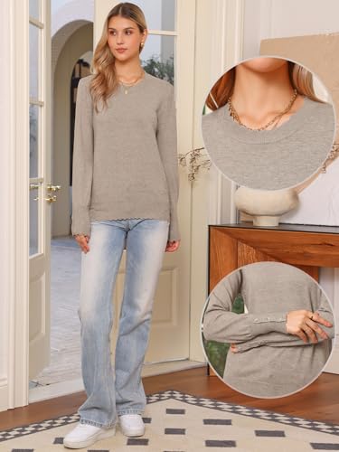 Allegra K Lightweight Sweaters for Women Crew Neck Long Sleeve Wave Hem Casual Fall Outfit 2025 Soft Pullover Sweater Tops2