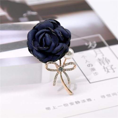 Image of WCRAZYE Elegant Rose Flower Brooch Pin for Women Men Wedding Party Gentleman's Essentials Handmade Crystal Pearl Fabric Flower Lapel Pin Dress Suit Accessories Boutonniere Ideas Gift Valentine's Day