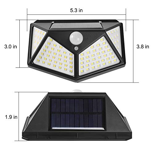 Solar Lights Outdoor, 100 LEDs, 3 Adjustment Modes, Wireless Motion Sensor Light with 270° Wide Angle, IP65 Waterproof, Motion Sensor Security Solar Power Wall lamp(4 Pack)