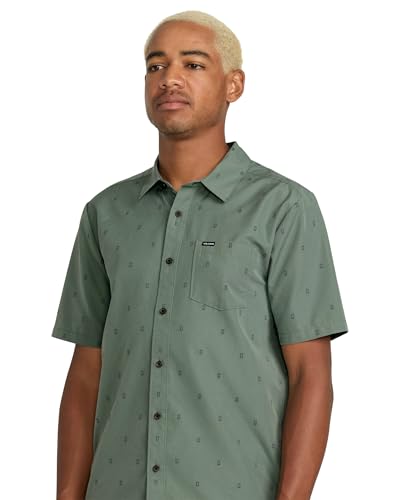 Volcom Men's Bankstone Shortsleeve Printed Woven Shirt-Lightweight Button-up, Soft Cotton Blend, Casual Fit for Summer3