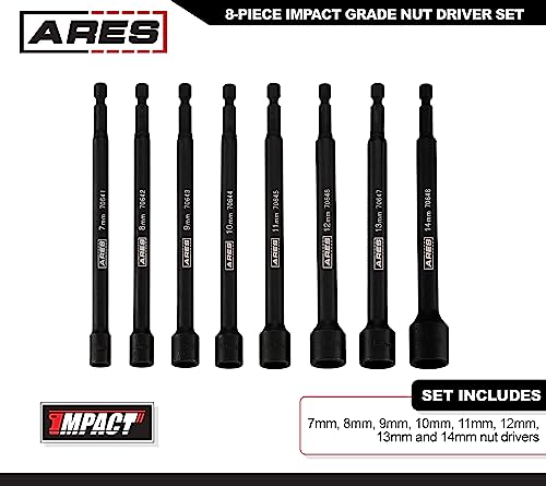Ares 70640-8-Piece Metric Magnetic Impact Nut Driver Bit Set - Impact Grade Nut Setters With Industrial Strength Magnets #TOP1