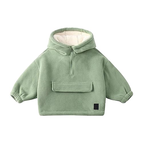 Toddler Girls Half Zipper Fleece Sherpa Lined Coat Hooded Solid Color Brushed Jacket Kids Girls Warm Long Sleeve Outwear