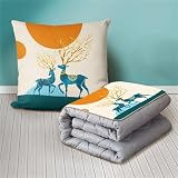 Surwin Almohada Manta Viaje, Patrón Dibujos Animados Manta Almohada 2 en 1, Manta de Viaje Avion Plegable Colcha Edredón Manta Sofa Suave para Coche/Oficina (150x200cm,Alce Azul)