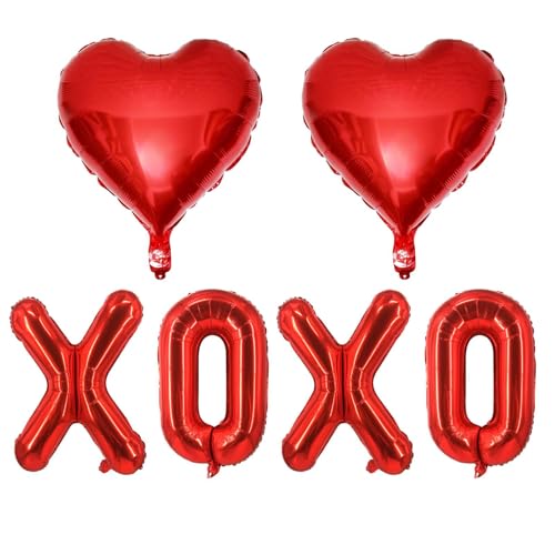 6 Pcs Red Heart Shaped Balloons Red Letters XOXO Valentine Day Balloons for Valentines Day Derations Bridal Shower Wedding Party Decorations