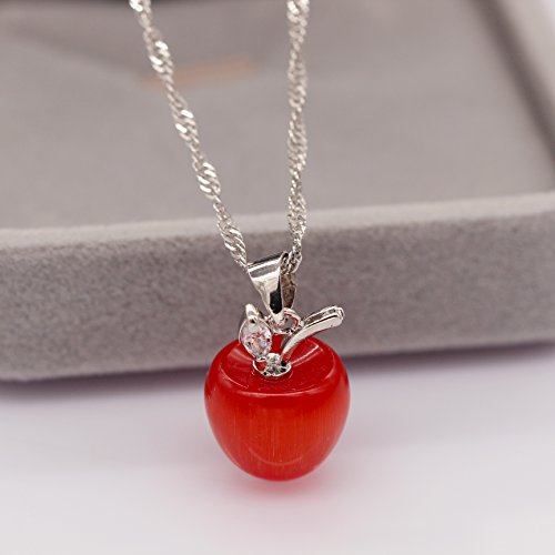 Uloveido Silver Plated Candy Apple Cubic Zirconia Pendant Necklace Earrings Jewelry for Women YL0073