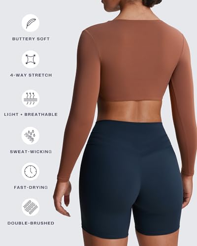 Image of Aoxjox Sienna Twist Deep V Training Women's Long Sleeve Crop Top