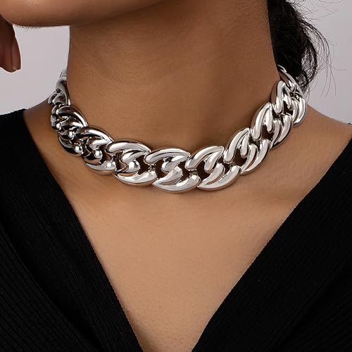 YOOESTORES82 Chunky Gold Cuban Chain Choker Necklaces,Trendy Punk Hip Hop Style Link Chain Necklaces,Dainty Exaggerated Accessories Jewelry Gifts for Women2