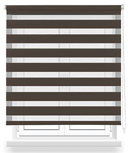 Estor Enrollable de Doble Capa Noche y Día 140x180cm (Ancho x Largo), Persiana Enrollbale para Ventana, Medida de la Tela 137x175cm(Marron)