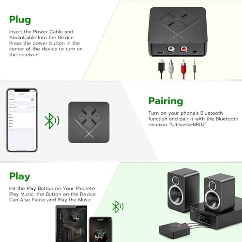 Image of Ultrbeka 2026 Bluetooth 6.0 Receiver for Home Stereo with 3.5mm /RCA, Bluetooth Adapter for Stereo Receiver, Amplifier, Speaker, HiFi