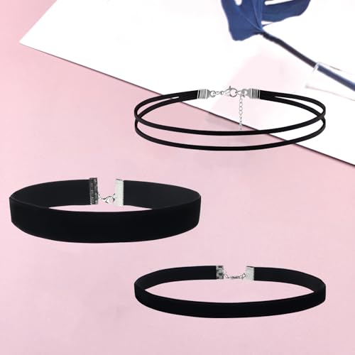 3 Stück Choker Kette Damen,Schwarz Velvet Halsband Damen,Halskette Set,Verstellbare Klassische Kropfband Schmuck,Schwarze Chocker,für Frauen und Mädchen,Dancing Halloween Geburtstag Party Cosplay