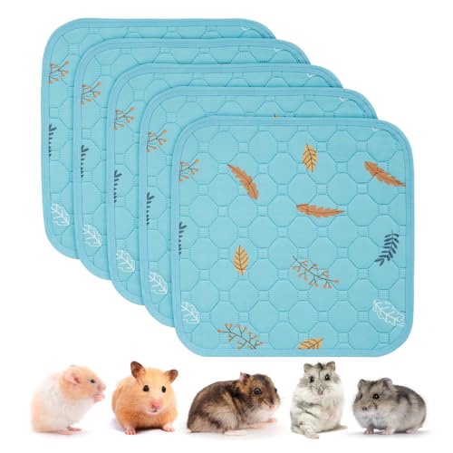 Image of Sunheir Washable Pee Pads for Small Pet 5-Pack, Reusable Pet Training Pads Absorbent & Leak-Free, Waterproof Pee Pads for Dog Cat Rabbit Guinea Pig Hamster, Whelping Pad (Leaves - Sky Blue, 12x12)