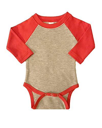 Monag Long Sleeve Raglan Bodysuit (6-12M, Heather w/Red)