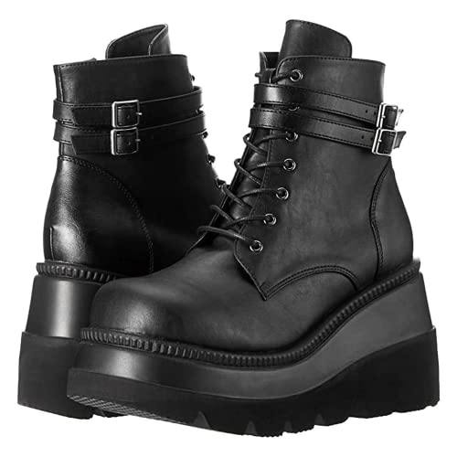 BORAMAX Boots for Women,Fashion Chunky High Heel Ankle Booties Platform Lace up Boots Motorcycle Boots Military Combat Boots3