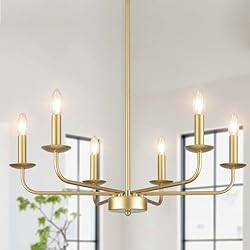 Lamparas Para Comedores Clasicos ASHUAQI Lamparas de Techo Salon, 6 Luces Lámparas de Araña Vintage, Lámparas De Techo Colgante Dorado Velas Clásico Moderna Metal Con Casquillo E14, Lámpara Para Dormitorio, Cocina, Comedor, Pasillo