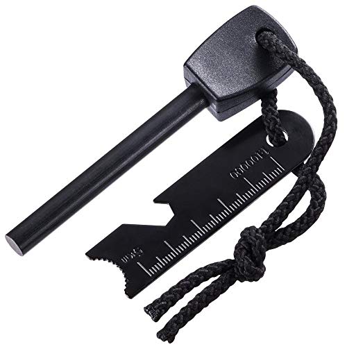 Magnesium Spark Fire Starter, Thick Bushcraft Survival Firesteel Rod with Flint Striker Ruler Serrated Striker Rapid Camp Fire Maker Kit Serrated Edge with Bottle Opener and Hex Wrench for Outdoor