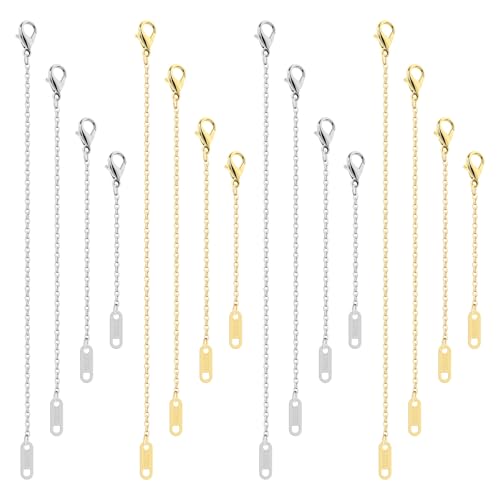 TAIHOBO Necklace Extender Gold Silver, 16PCS Stainless Steel Necklace Extender Silver Gold, 2/3/4/5 Removable Gold Necklace Extender, Lobster Clasps Chain Extender for Necklace, Gift for Christmas