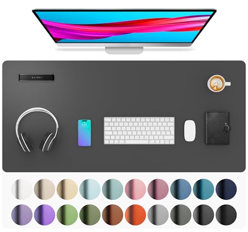 Aothia Leather Desk Pad Protector, Mouse Pad, Office Desk Mat, Non-Slip PU Leather Desk Blotter, Laptop Desk Pad, Waterproof Desk Writing Pad for Office and Home (Gray,36" x 17")