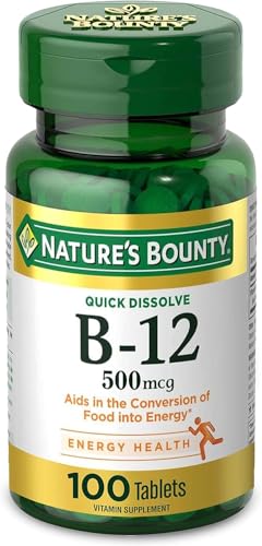 Natures Bounty Vitamin B12 Supports Energy Metabolism and Nervous System Health 500mcg cherry flavour 100 Quick Dissolve Tablets
