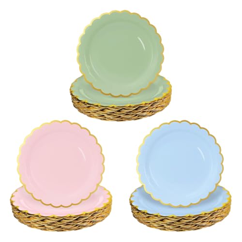 YAZWUR Platos de Papel Ecológicos Desechables y Coloridos - 30 Piezas, de Cartón para Bodas, Fiestas, Picnic, Vajilla de un Solo Uso, Decoraciones de Mesa (18 cm redondo)