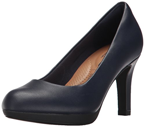 Clarks Women's Adriel Viola Dress Pump, Navy Leather, 7.5 W US