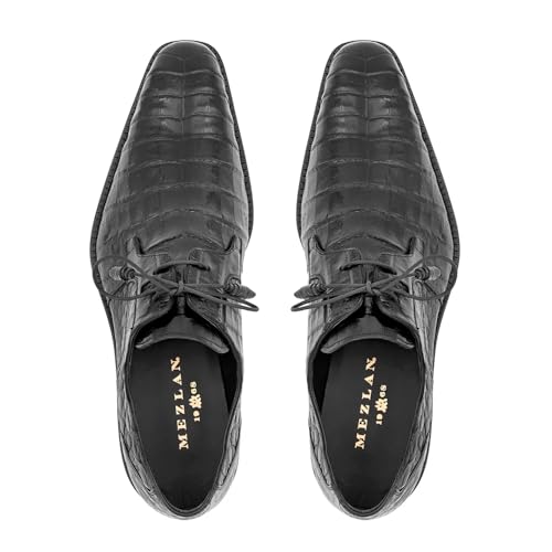 Image of Mezlan Anderson Crocodile Lace Up - Men's Genuine Crocodile Plain Toe Blucher with Memory Foam Insole - Handmade in Spain
